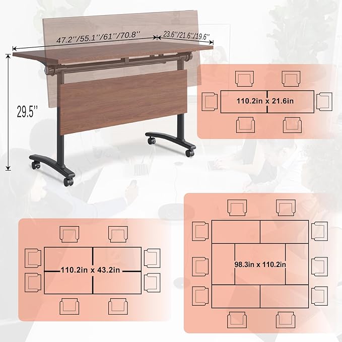 Conference Table,55.1''Folding Conference Room Table for 4-12 People,Mobile Flip Top MeetingTraining Table with Different Coulor and Styles for Offices, Classrooms,Meeting Room (2, 61''D)