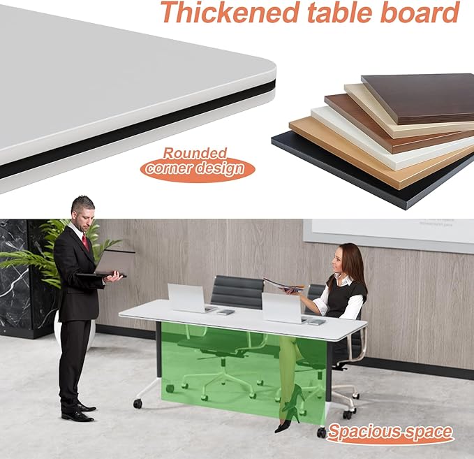 Conference Table Flip Top Mobile Conference Room Tables,Folding Conference Table with Wheels,Large Meeting Training Seminar Table Saving Space for Office Classroom(10A,61'')