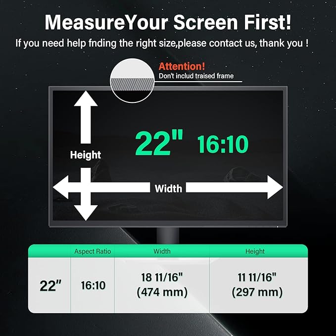 Mao Yeye [2 Pack] 22 Inch Computer Privacy Screen for 16:10 Aspect Ratio Widescreen Monitor, Eye Protection Anti Glare Blue Light Computer Monitor Privacy Filter, Removable 22 in Protector Film