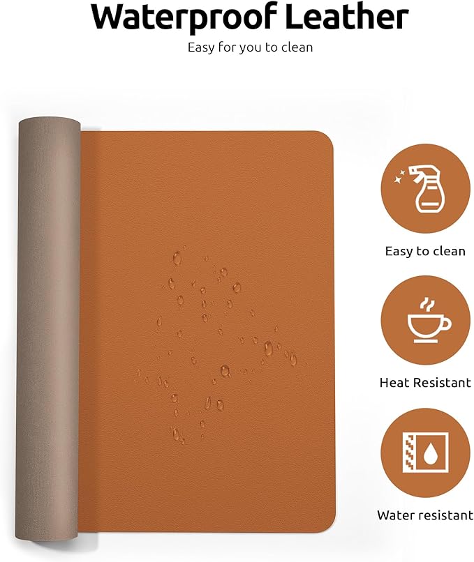 YSAGi Leather Desk Protector, Office Mat, Large Mouse Mat, Non-Slip PU Leather Blotter, Laptop Desk Mat, Waterproof Writing Pad for Office and Home (Brown, 35.4" x 17")