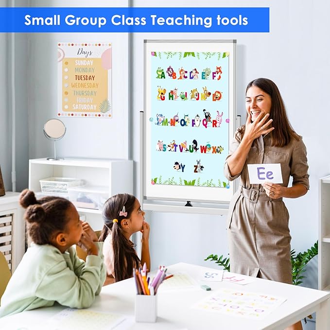 Magnetic Mobile White Board, 40 x 24 Double Sided Dry Erase Board Rolling Whiteboard Aluminum Frame Standing Whiteboard on Wheels