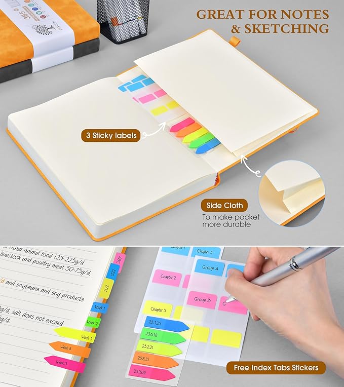 PERCUN B5 Lined Journal Notebook - 365 Page Large Leather Journals for Writing Women Men，Hardcover Notebook with 100Gsm Thick Pages，Daily Diary for Travel, Work，School，College Ruled (7.6" x 10.3")
