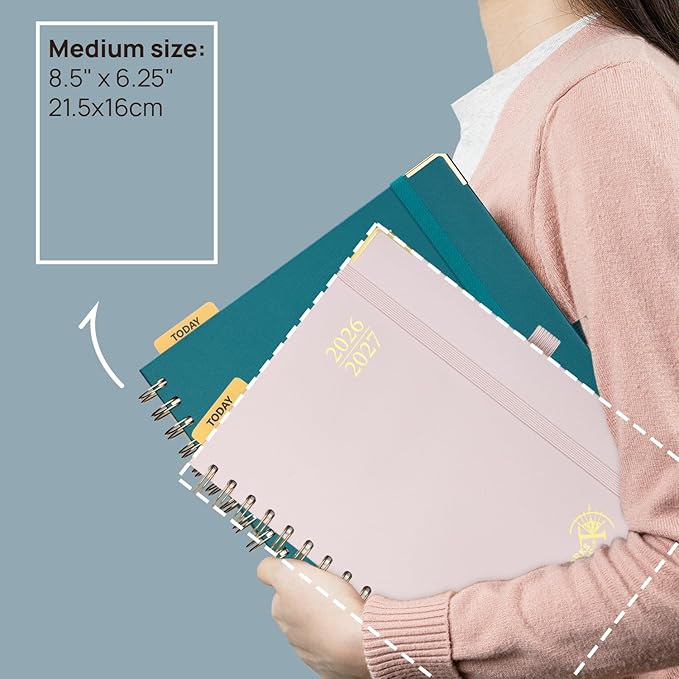 POPRUN Monthly Planner 2026-2027 Spiral Hardcover (6.25'' x 8.5''), 18 Months Calendar (Jan.2026-Jun.2027) - 2 Pages per Month with Dotted Note Pages, Sunday Start, Laminated Tab - Burgundy