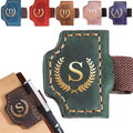 Personalized Mark Bookmark with Pen Holder, Leather Magnetic Book Marker 26 Letters,Custom Initials Page Marks, Gifts for Book Lovers Readers Men Women (Green, S)