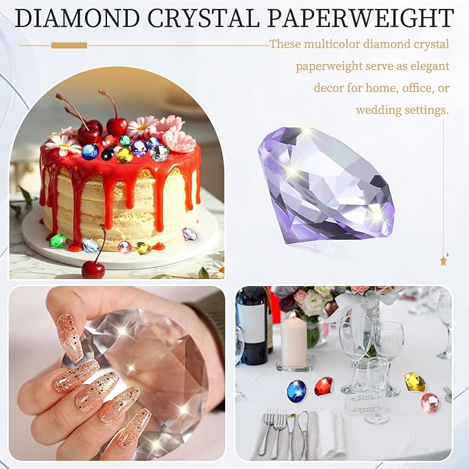 PATIKIL 5 Pcs Diamond Crystal Paperweight, 40mm / 1.57 Inch Crystal Paperweight Paper Weight for Home Office Desktop Table Decor Wedding Party Jewelry Ornaments, Purple