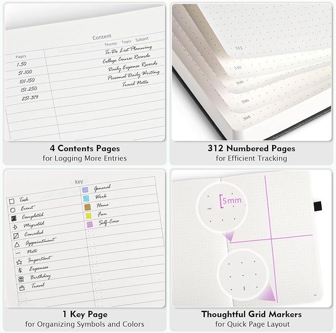 OFFIGIFT Bullet Dotted Journal, Large A4 Hardcover Leather Journal, 312 Numbered Pages Thick Journal, 100gsm No Bleed Paper Dot Grid Notebook for Women Men, 8.5'' × 11'', Green