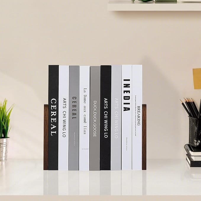 VIVTOB Book Ends, Black Walnut Wooden Bookends for Shelves - Heavy Duty Non-Slip Book Organizers, Upgraded Decorative Bookend Holders for Home, Kitchen, Office, Set of 2, Medium