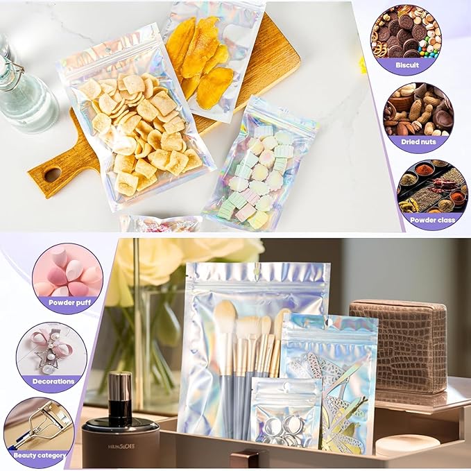 6x9 inch Holographic Bags with Party Favor Mylar Bags Coffee Storage for Small Business 50Pcs Resealable