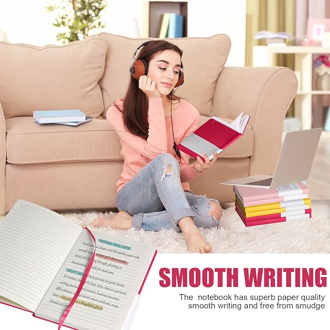 EMOMAS Lined Journal Notebook – Hardcover Notebook for Men & Women – Journals for Writing, Work, School, Home & Daily Notes, 160 Pages – Medium A5, 5.7"x8", 100 gsm Thick Paper (Rose Red)