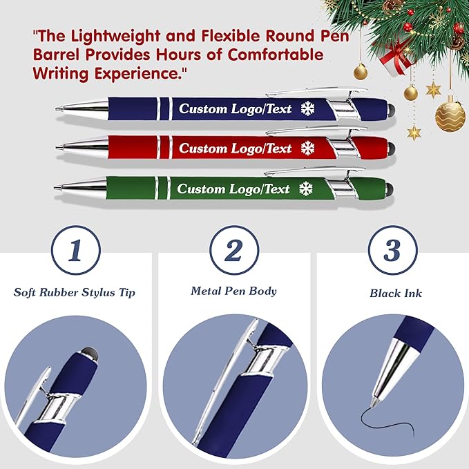 CRME Personalized Pens with Stylus Custom Pens in Bulk Customized Pen Engraved with Name Business Logo Multi Colors Ideal for School Supplies,Teacher Supplies,and Office Supplies Metal Material Black