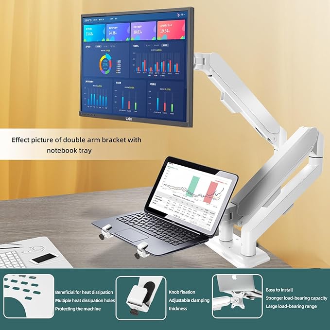 HILLPORT Monitor Arm Laptop Tray Holder Bracket Tablet White 10-16 inch Vesa 75 mm and 100 mm Mounting Plate with Sliding Pad Black XY360W