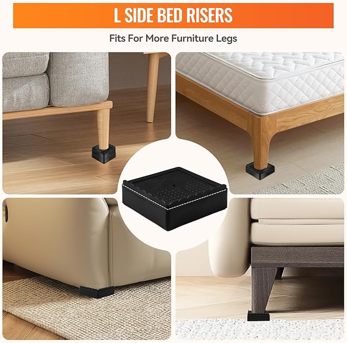 Furniture Risers Heavy Duty Adjustable Bed Risers Blocks Lift 4, 3, 2 inches for Couch, Sofa, Table, Desk, Chair Legs, Refrigerator, Washing Machine Support up to 4000 pounds (Black 4 Pack, 3 inch)
