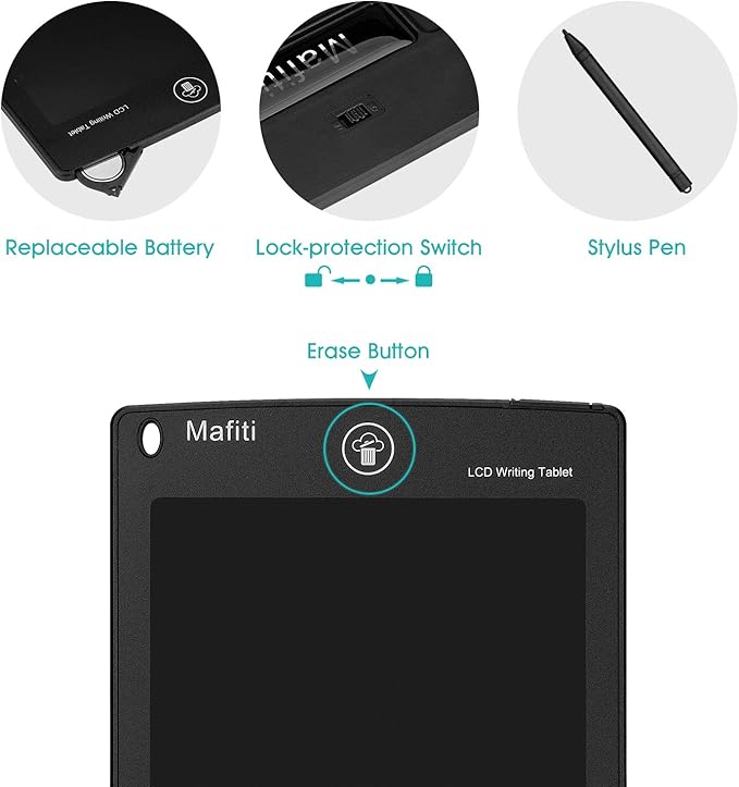 Mafiti LCD Writing Tablet 8.5 Inch Electronic Writing Drawing Pad Portable Doodle Board Gifts for Kids Office Memo Home Whiteboard Black