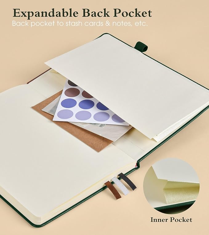 PAIBAS Dotted Journal Notebook for Women Men, 160 Pages Dot Grid Journals for Writing, A5 Hardcover Vintage Leather Bullet Journaling Notebooks for School, Work, Travel, Note Taking 5.8"x8.5"(Green)