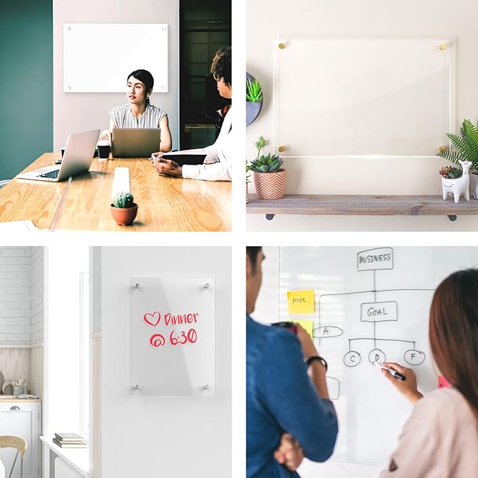 Acrylic Dry Erase Board for Wall with Stylish Border - Shipped Next Day, Made in USA, Non-Magnetic Whiteboard, Wall Mounted Board, Easy to Clean (Black - 36x48)