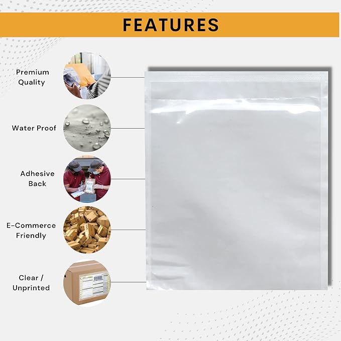 2000 Pack 7"x10" Shipping Label Sleeves – Clear Self-Adhesive Packing Slip Pouches, Waterproof Packing List Envelopes – Ideal for Shipping Documents, Mailing Labels, Invoices & Packing Slips
