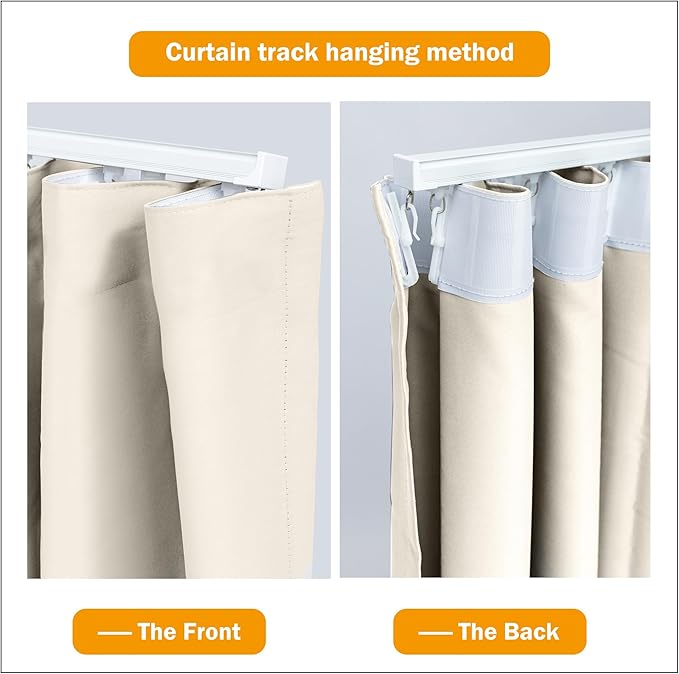 Hoeflife Room Divider Curtains Blackout Floor to Ceiling Curtain with Hook Wall Mount Sliding Door Curtains Ceiling Mount Extra Wide Curtain Wall Divider for Room Separation (Beige, W120 x H84 Inch)