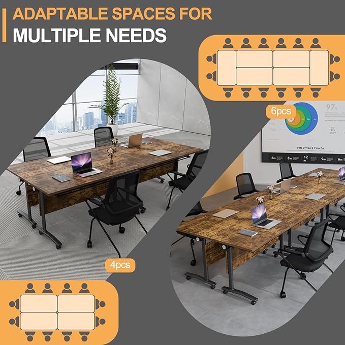 Folding Conference Table 4ft 5ft, Foldable Office Meeting Desk for 6 People, Multiple Sizes Colors Mobile Conference Room Table for Training Room School Business Furniture (4, Brown, 47in)