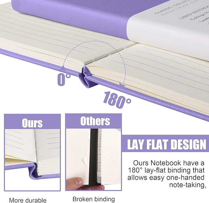 EMOMAS Lined Journal Notebook, 6Pack Hardcover Notebook for Men & Women – Journals for Writing, Work, School, Home & Daily Notes, 160 Pages – Medium A5, 5.7"x8", 100 gsm Thick Paper (Mauve)