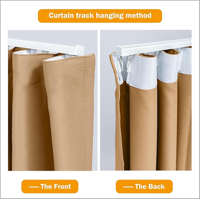hoeflife Room Divider Curtains Blackout Floor to Ceiling Curtain with Hook Wall Mount Sliding Door Curtains Ceiling Mount Extra Wide Curtain Wall Divider for Room Separation (Khaki, W150 x H84 Inch)