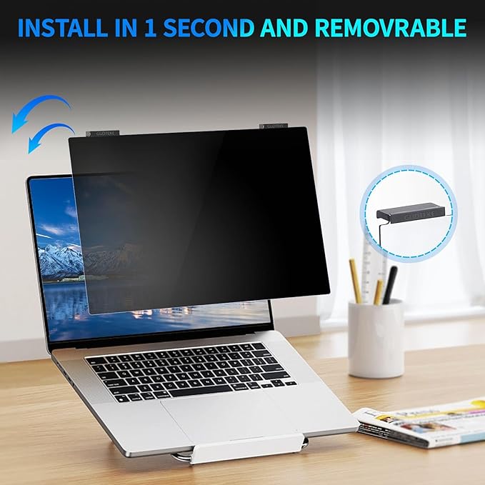 GUDTEKE Laptop Privacy Screen 15.6 inch, 9H Hanging Privacy Screen for Laptop for 16:9, Acrylic HD Eye Protection Anti Glare Blue Light Laptop Screen Privacy Filter