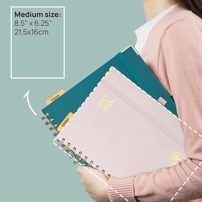 POPRUN Monthly Planner 2025-2026 Spiral Hardcover (6.25'' x 8.5''), 18 Months Calendar (Jul.2025 - Dec.2026) - 2 Pages per Month with Dotted Note Pages, Sunday Start, Laminated Tab - Midnight Green