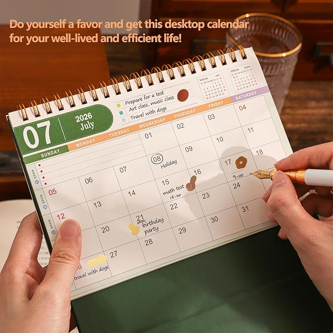 Small Desk Calendar 2026, Standing Flip Desktop Calendar from January 2026 to June 2027 - Metal Ring Twin-Wire Binding Monthly Desktop Calendar for Home Office School (Black)