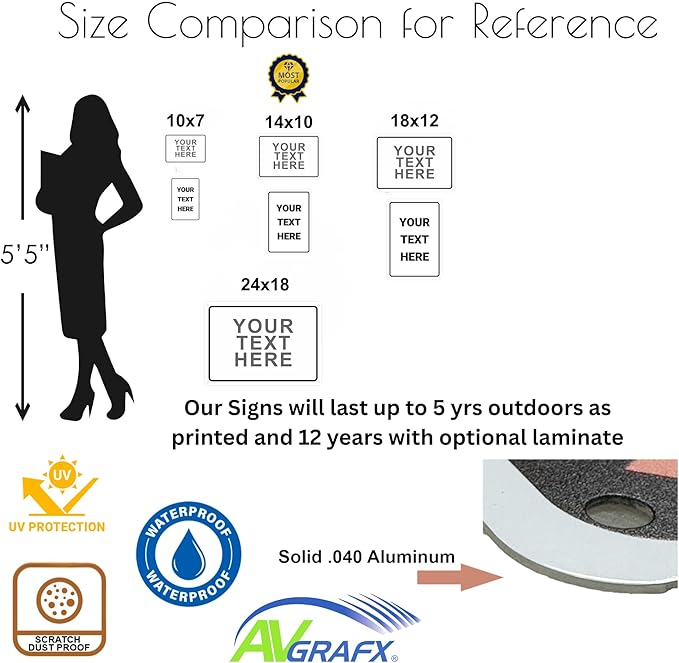 Custom Signs Outdoor Metal for Home Office Business, Personalized, Door, Porch, Delivery, Man Cave, Shop, Garage, Street. For Outside or Inside Use. Our Metal Signs Are UV Printed Solid Aluminum 14x10 inches, Header Box