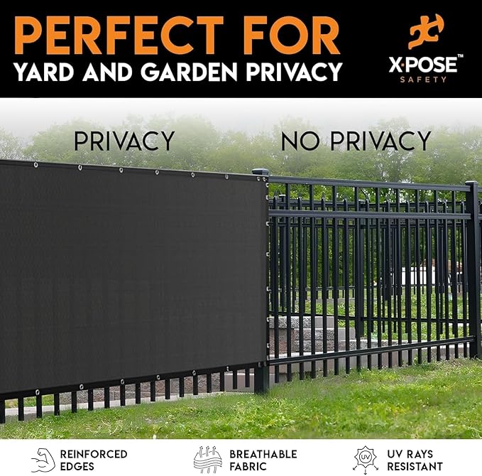 Xpose Safety Privacy Fence Screen 8’ x 50’ (24 Pack) – Heavy Duty Black Mesh with 90% Visibility Block, UV Protection – Includes Cable Ties – for Garden, Yard, Nursery, Kennel, Dog Run, Greenhouse
