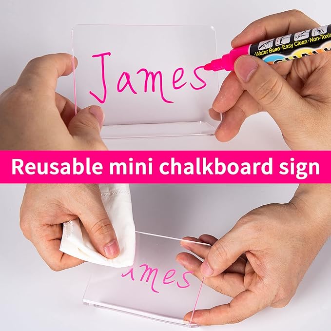 10 Pack Acrylic Mini Chalkboard Signs for Food, AITEE Clear Mini Tabletop Chalkboard Signs, Small Buffet Chalkboards Signs for Weddings, Birthday Parties, Message Board Signs, Buffet,Bakery and Retail