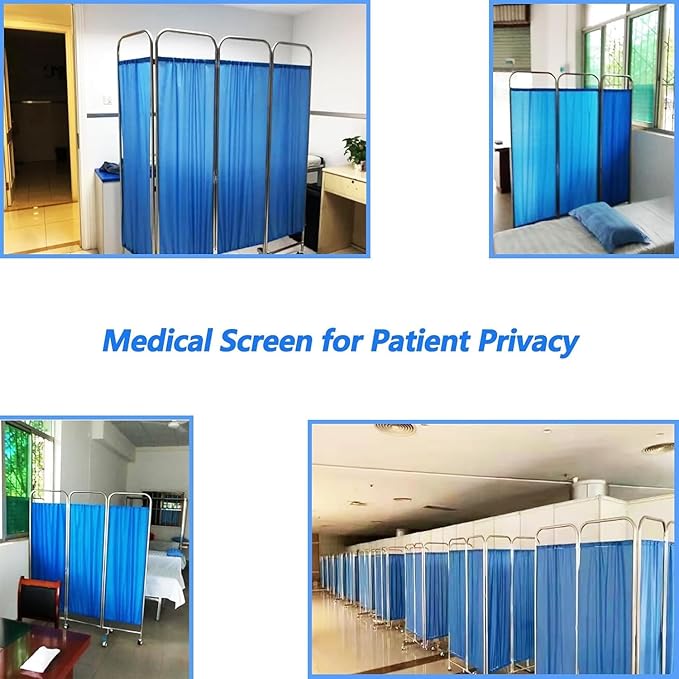 Portable Medical Privacy Screen, Medical Privacy Screen on Wheels, Rolling Medical Room Divider for Hospitals Clinics Bedrooms Beauty Salon (Blue, 4 Panel)