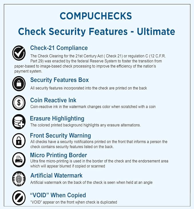 Compuchecks Check on Top Blank Check Paper - 250 Pack, Quick-Books & Laser Printer Compatible - Security Business Checks with Voucher - 8.5" x 11" Green Diamond