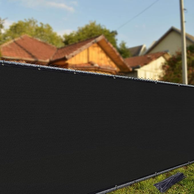 iCover 8x50ft Privacy Screen Fence, Garden Windscreen Mesh Shade Sail Net Barrier, Reinforced Bindings and Brass Grommets Cable Zip Ties Included,Black