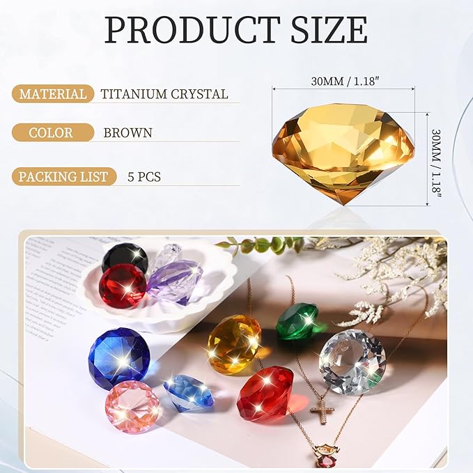 PATIKIL 5 Pcs Diamond Crystal Paperweight, 30mm / 1.18 Inch Crystal Paperweight Paper Weight for Home Office Desktop Table Decor Wedding Party Jewelry Ornaments, Brown
