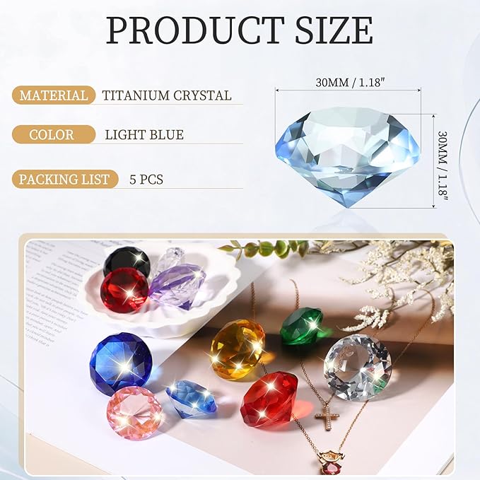 PATIKIL 5 Pcs Diamond Crystal Paperweight, 30mm / 1.18 Inch Crystal Paperweight Paper Weight for Home Office Desktop Table Decor Wedding Party Jewelry Ornaments, Light Blue