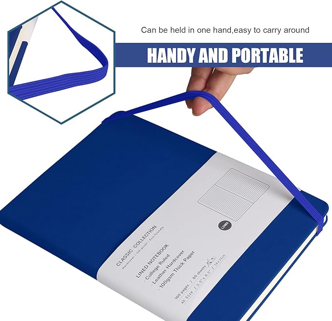 EMOMAS Lined Journal Notebook, 10Pack Hardcover Notebook for Men & Women – Journals for Writing, Work, School, Home & Daily Notes, 160 Pages – Medium A5, 5.7"x8", 100 gsm Thick Paper (Blue)