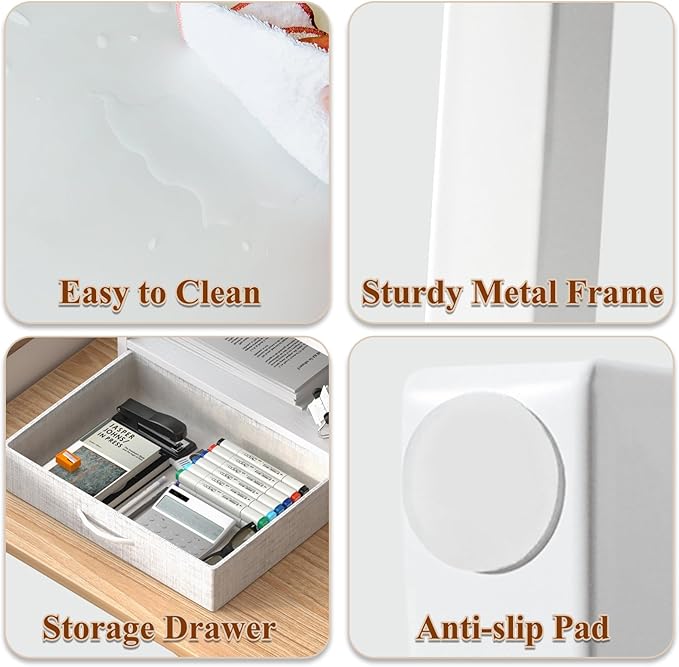 MARTY Printer Stand with Storage Drawer for Desk, 2-Tier Desktop Printer Stand Shelf Organzier for Home Office Printer Riser Under Desk Small Printer Table for Fax Machine Copier Scanner (White)