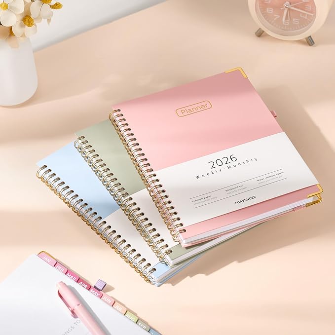 Forvencer 2026 Planner, Hardcover Calendar Planner Weekly and Monthly, Jan 2026 - Dec 2026, 8.5" x 11", Spiral Agenda Book with Tabs, Exquisite Daily Journal Organizer for Home School, Floral