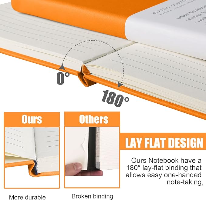 EMOMAS Lined Journal Notebook, 6Pack Hardcover Notebook for Men & Women – Journals for Writing, Work, School, Home & Daily Notes, 160 Pages – Medium A5, 5.7"x8", 100 gsm Thick Paper (Orange)