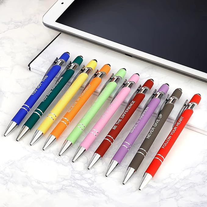 Greengines 10 Pcs Inspirational Pens Bulk, Motivational Ballpoint Pen with Stylus Tip Funny Ink Pens in Bulk Inspirational Gifts for Women Coworkers Office Supplies Black Ink…
