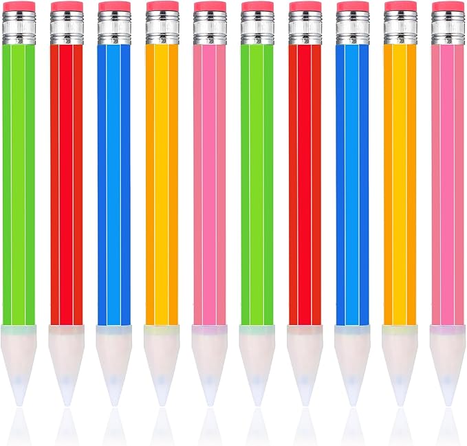 WLLHYF 10 Pcs Wooden Jumbo Pencils for Prop, 14 Inch Large Pencil Halloween Funny Big Pencil with Cap Novelty