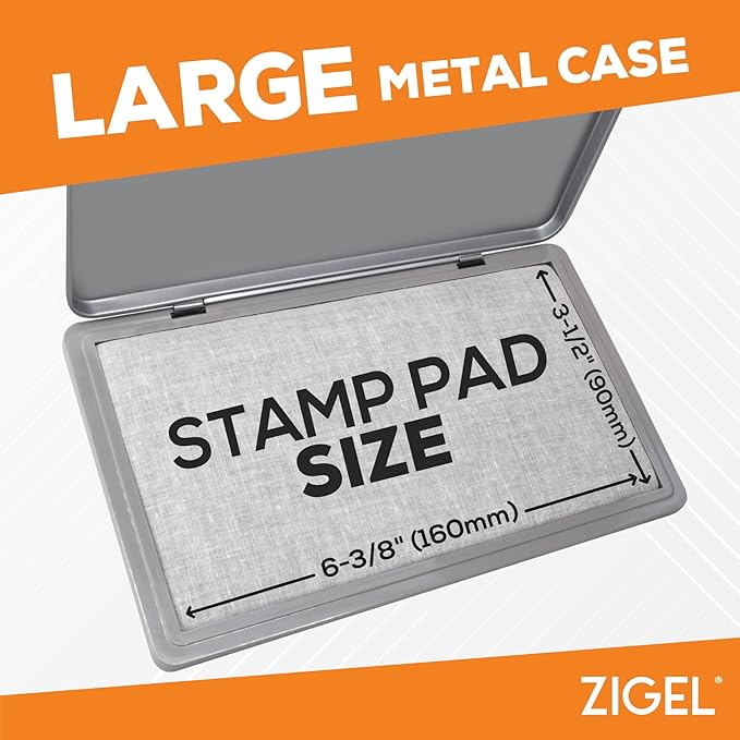 Metal Case Stamp Pad Large Size, Dry - Size: 3" x 6" - Choose from 15 Ink Colors