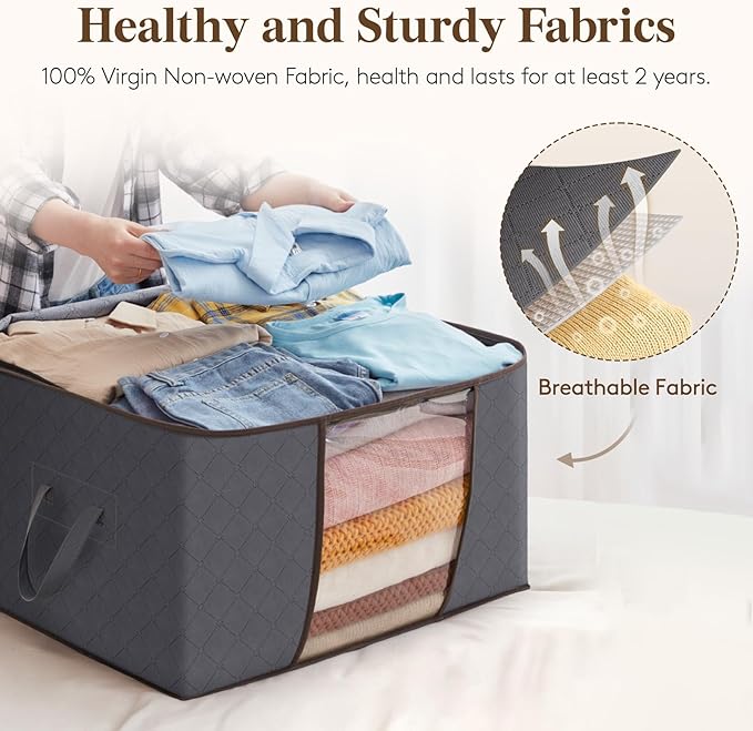 Lifewit Large Capacity Clothes Storage Bag Organizer with Reinforced Handle Thick Fabric for Comforters, Blankets, Bedding, Foldable with Sturdy Zipper, Clear Window, 30 Pack, 90L, Grey