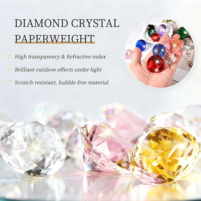 PATIKIL 5 Pcs Diamond Crystal Paperweight, 40mm / 1.57 Inch Crystal Paperweight Paper Weight for Home Office Desktop Table Decor Wedding Party Jewelry Ornaments, Pink