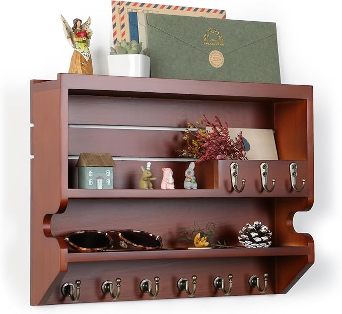 Innovation Key Holder for Wall, Mail Organizer with Key Hooks, Keys Holder on Wall, Auburn