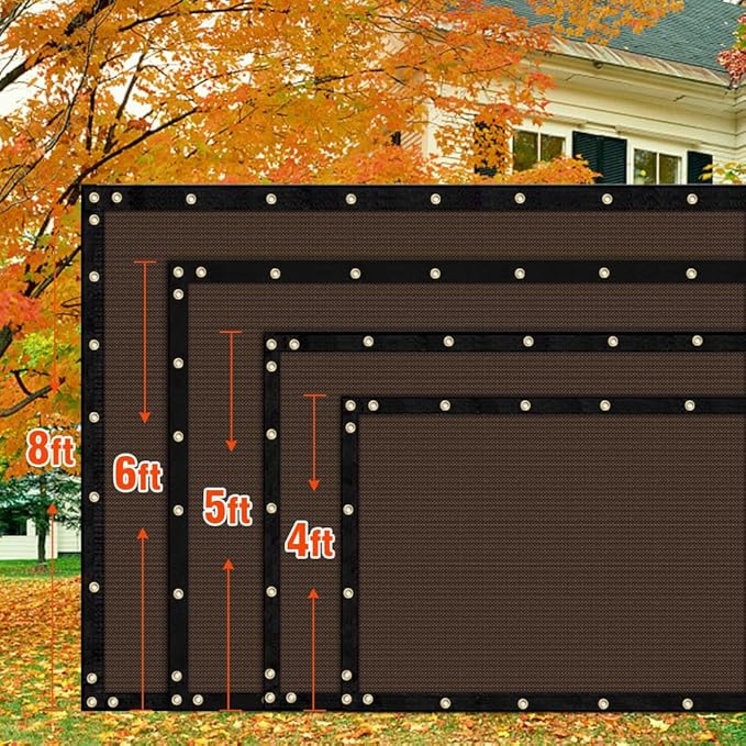 iCover 6x12ft Privacy Screen Fence, Outdoor Fencing Panels, Garden Windscreen Mesh Shade Sail Net Barrier, Include Reinforced Bindings and Brass Grommets Cable Zip Ties, Brown