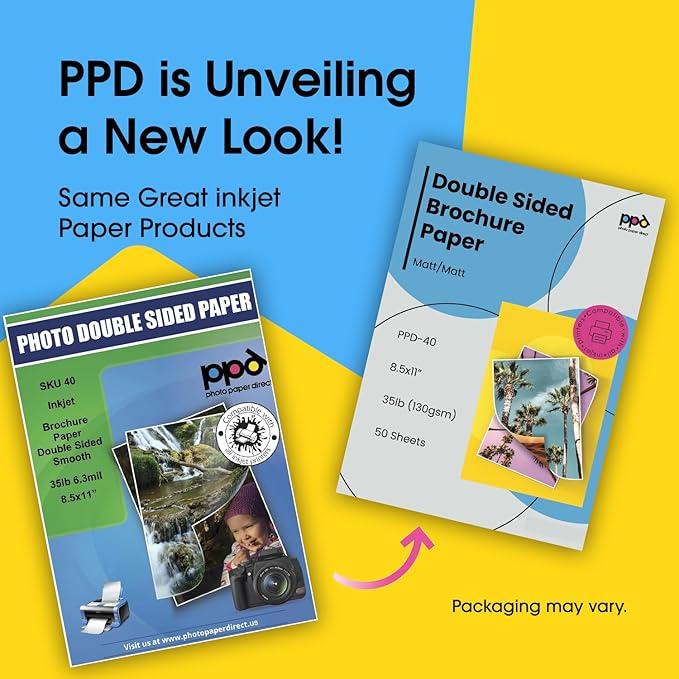 PPD Double Sided Photo Paper, Matte Brochure Paper 8.5 x 11 for Inkjet Printer, 130 gsm, 6.3 mil Thick for Magazine, Flyer, Presentation, Program, Instant Dry & Water Resistant (50 Sheets)