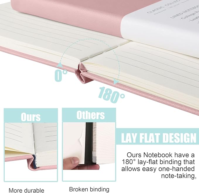 EMOMAS Lined Journal Notebook, 10Pack Hardcover Notebook for Men & Women – Journals for Writing, Work, School, Home & Daily Notes, 160 Pages – Medium A5, 5.7"x8", 100 gsm Thick Paper (Pink)