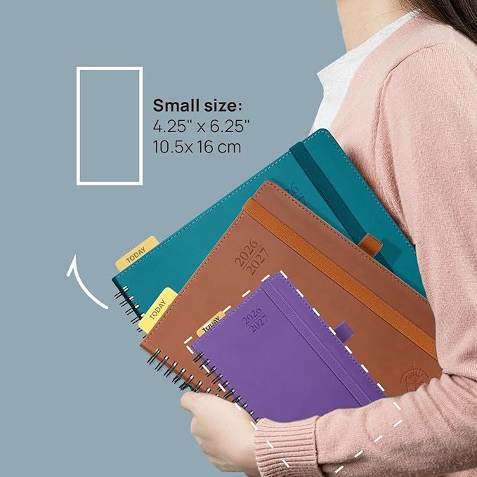 POPRUN Pocket Monthly Planner 2026-2027 (Small Size 4.25" x 6.25") 18 Months Calendar Book(Jan 2026 - Jun 2027) - 4 Pages per Month with Expense & Notes, Leather Cover, Sunday Starts - Brown