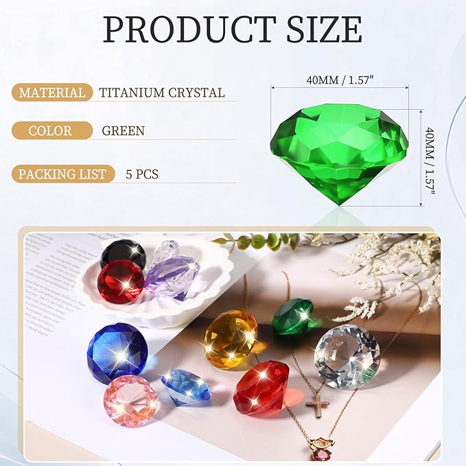 PATIKIL 5 Pcs Diamond Crystal Paperweight, 40mm / 1.57 Inch Crystal Paperweight Paper Weight for Home Office Desktop Table Decor Wedding Party Jewelry Ornaments, Green